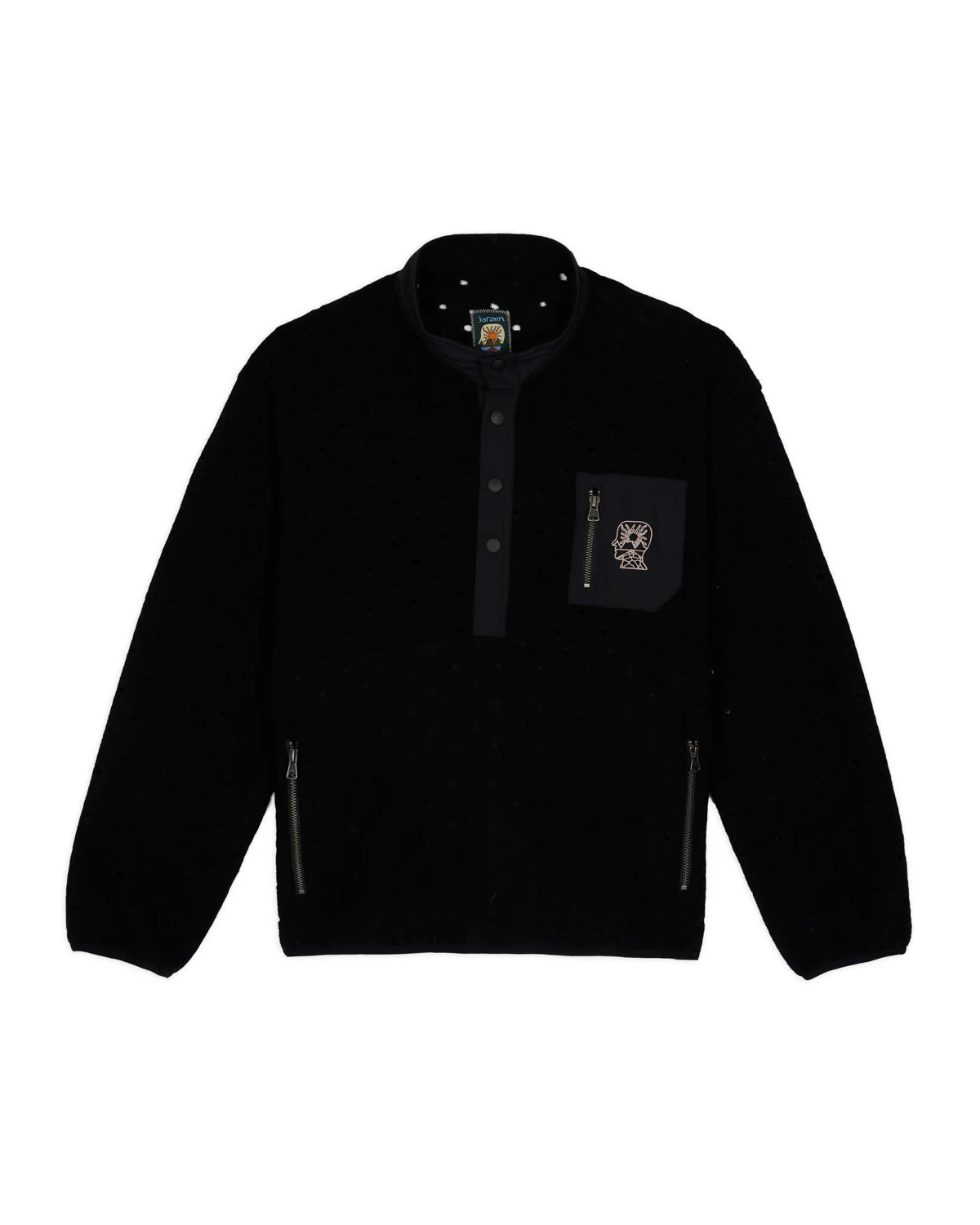 Hole Mock Neck Pullover - Black