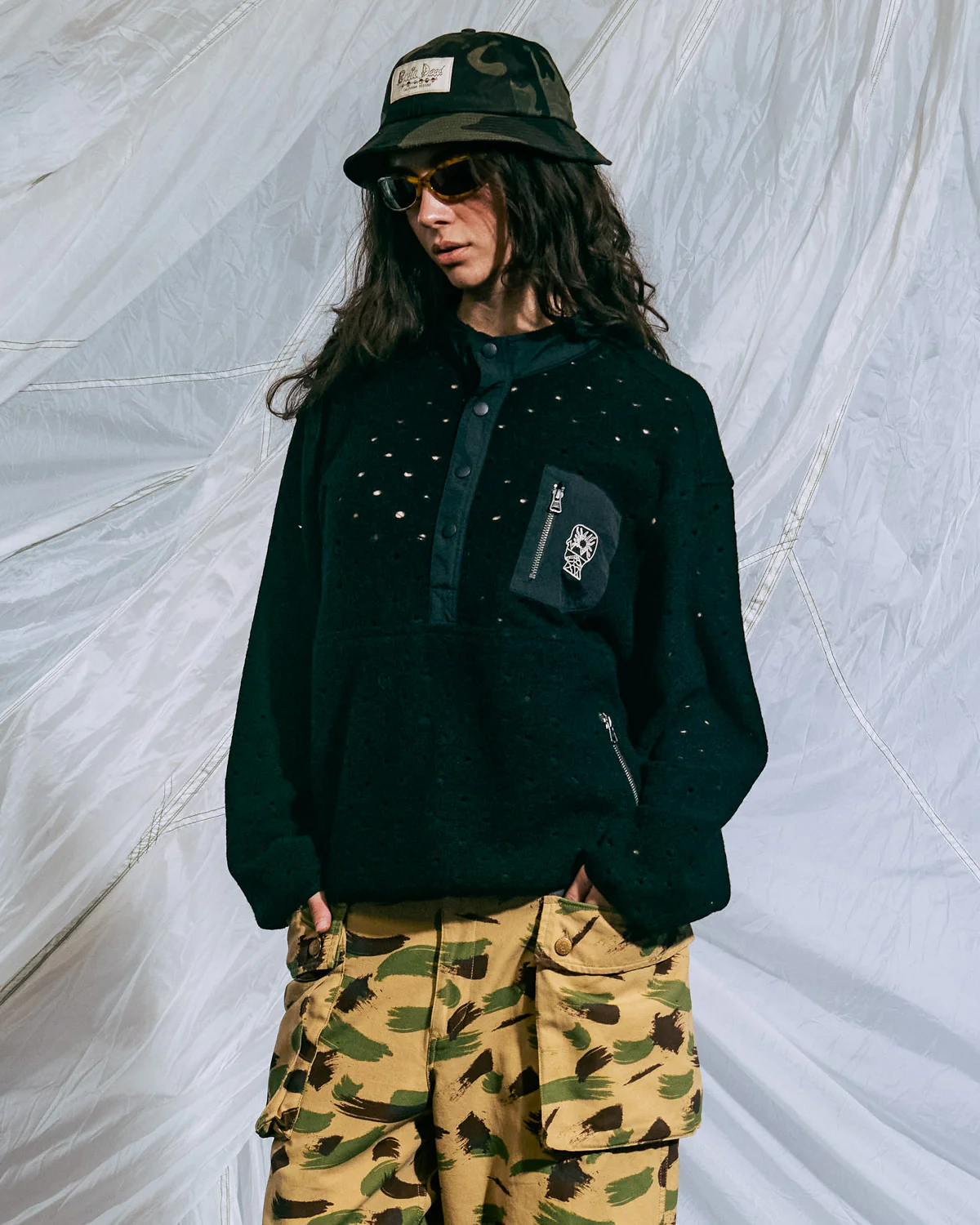 Hole Mock Neck Pullover - Black - Image 2