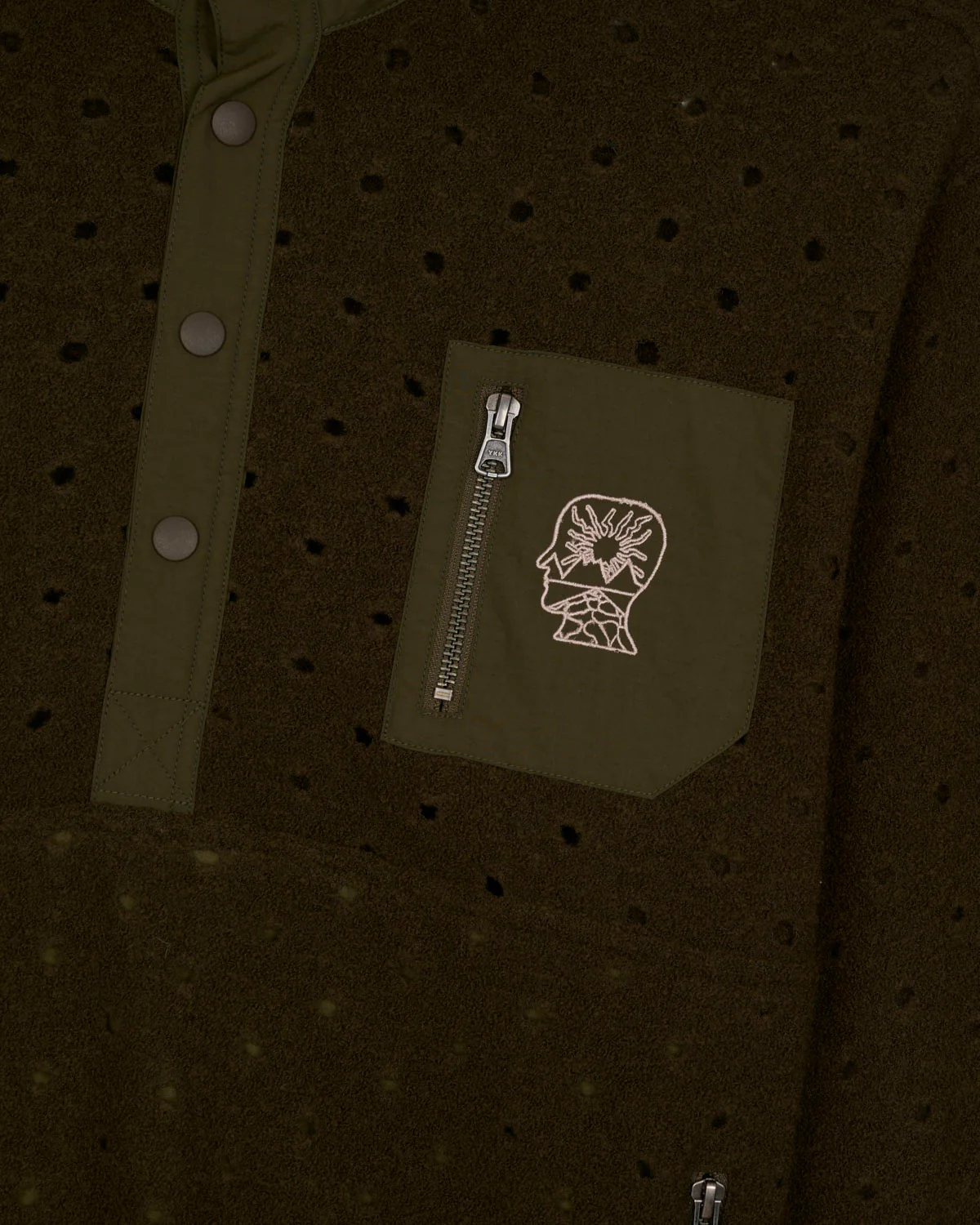 Hole Mock Neck Pullover - Olive - Image 3