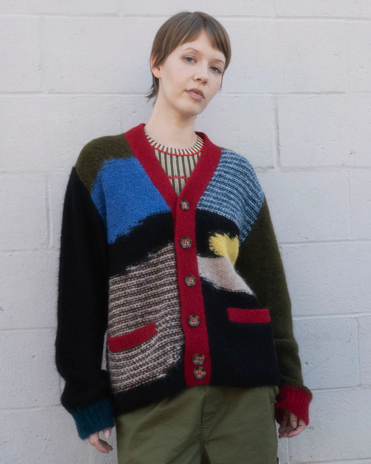 Mixed Pattern Cardigan - Olive Multi - Image 4