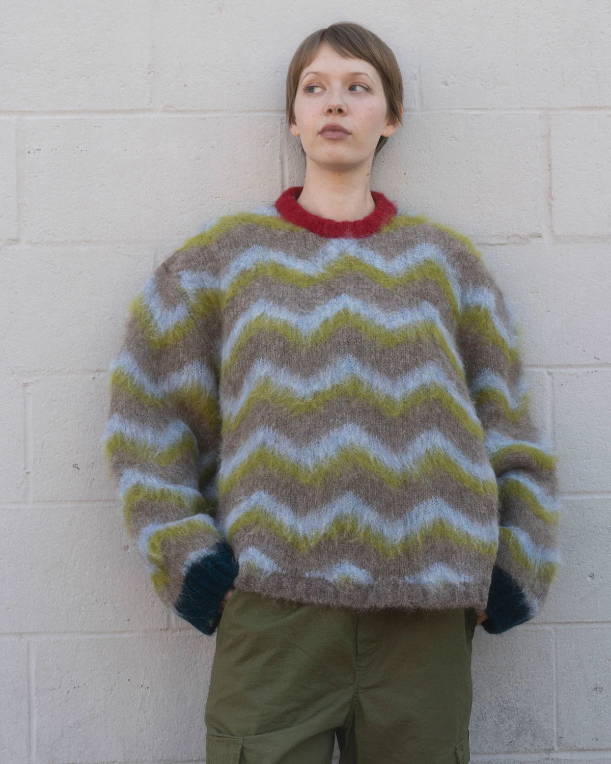 Zig Zag Boxy Knit Sweater - Taupe Multi - Image 4